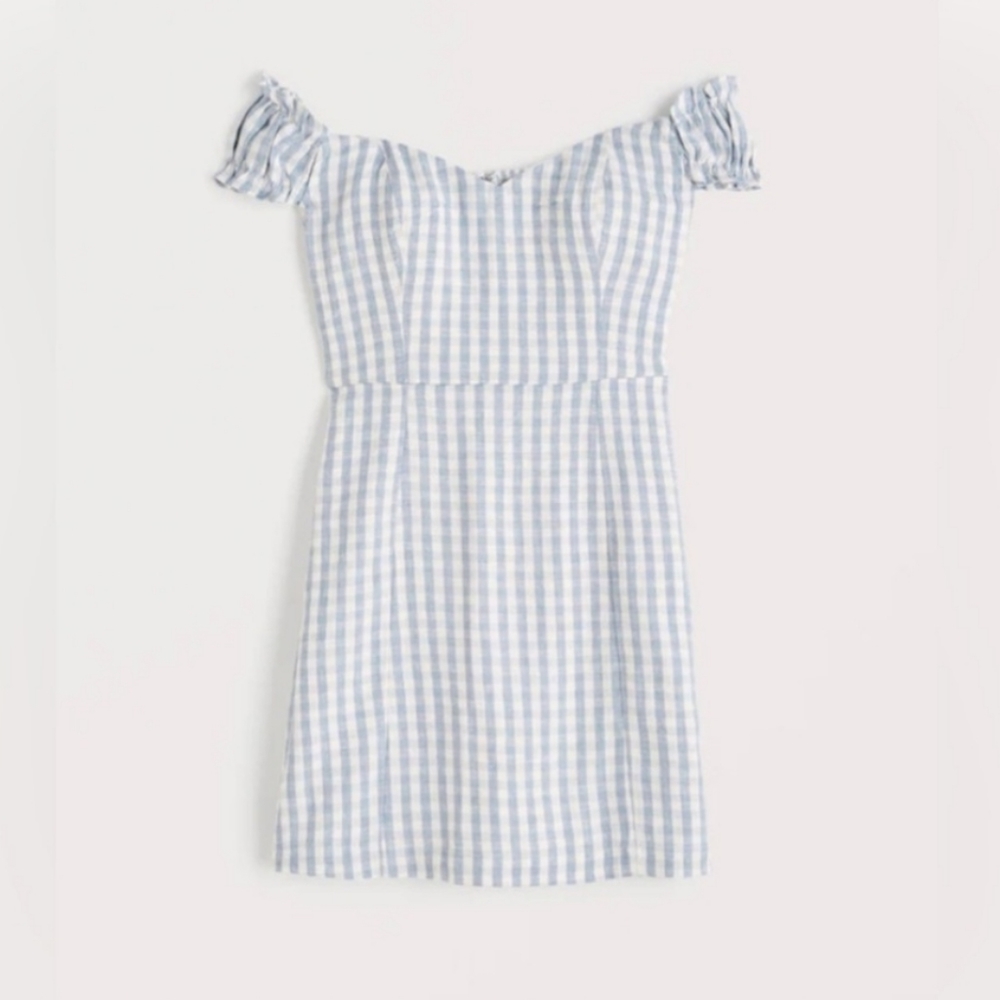 Off-The-Shoulder Corset Mini Dress in blue check